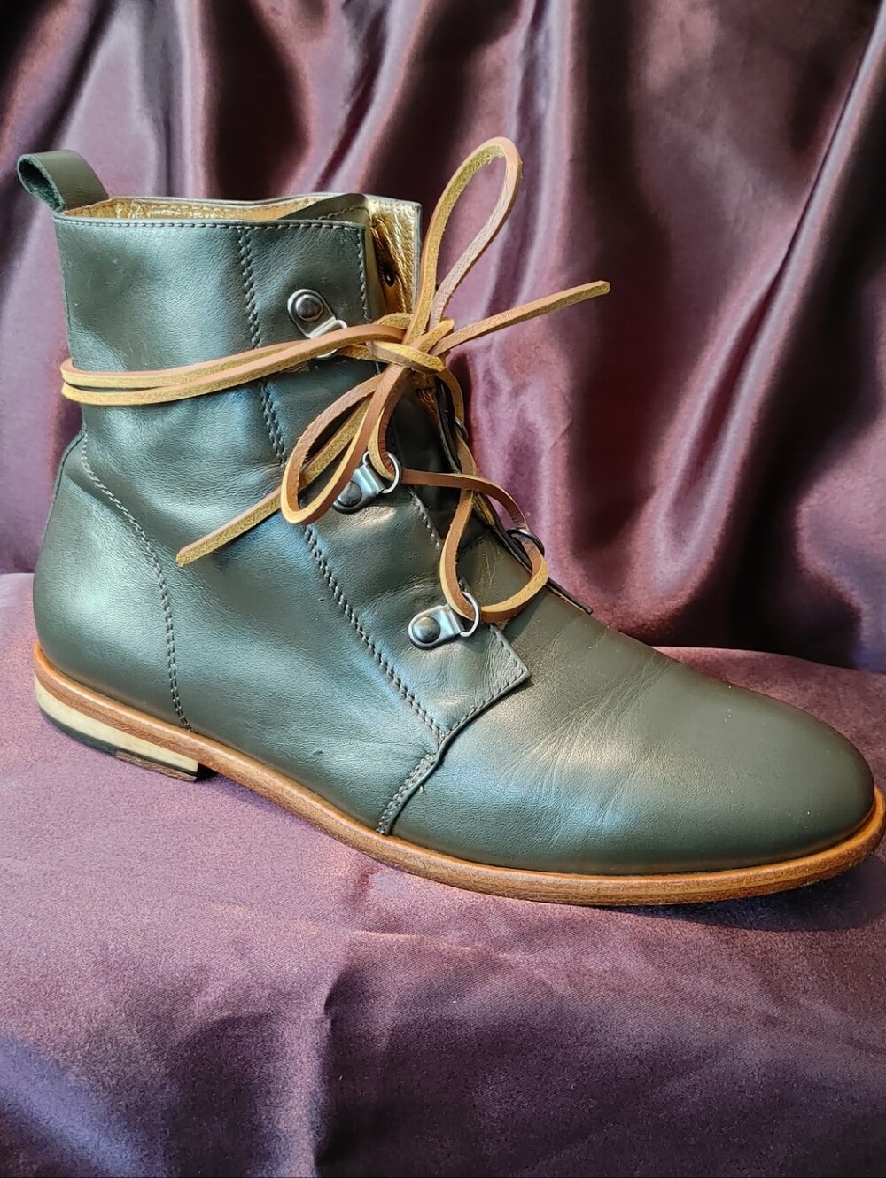 RARE Zuriick Nico Leather Lace Up Boots Black Olive Women's Size 7 - Picture 9 of 10